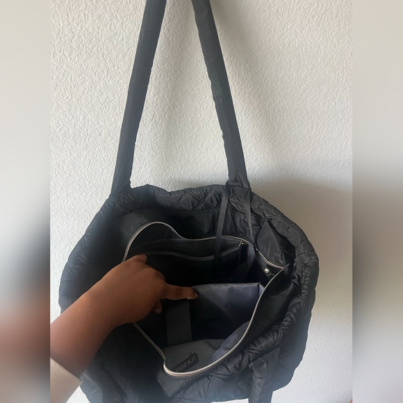 Joan & David Quilted Black Tote with Front Zip Pockets - Picture 7 of 10